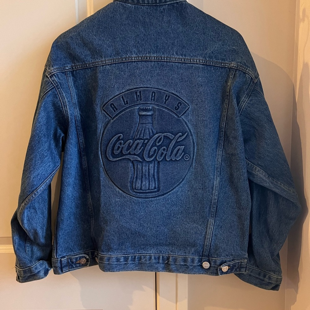Vintage Limited Edition Coca-Cola Logo Embossed Blue Denim Jacket Drop Shoulder